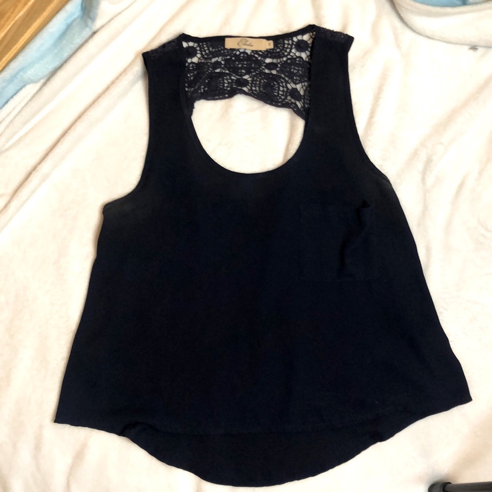 Elodie Navy Blue Open Back Tank Top